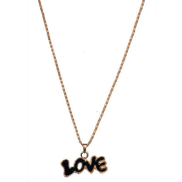 Urthn Black Love Gold Plated Chain Pendant