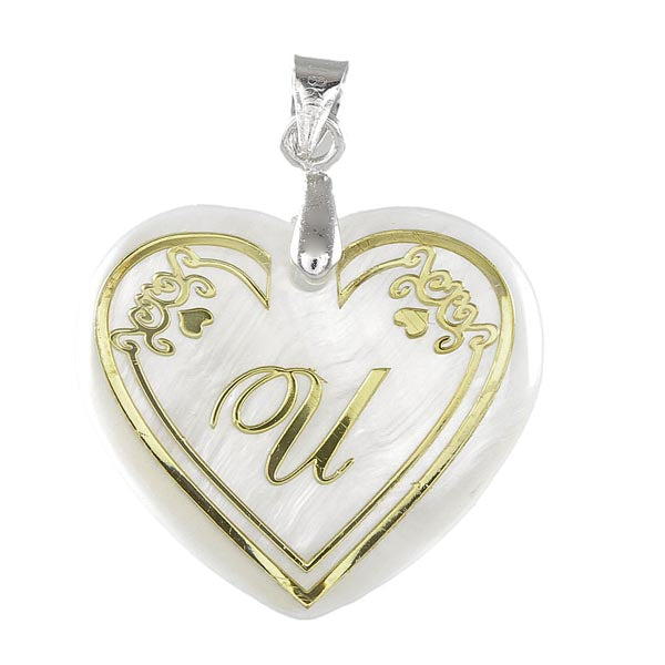 Regina U Alphabet Silver Plated Heart Shape Pendant