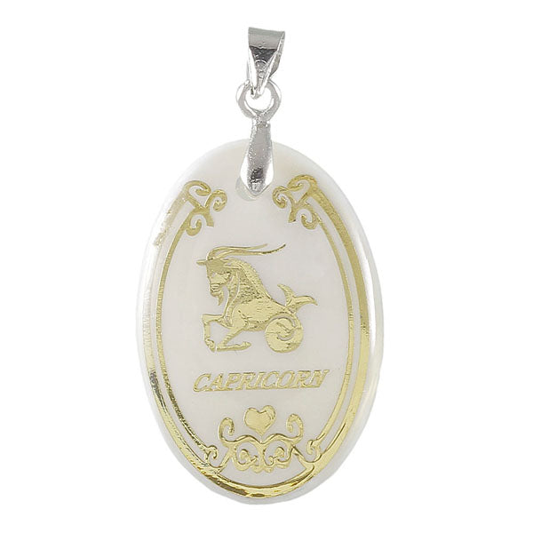 Regina Capricorn Zodiac Round Rhodium Plated Shell Pendant