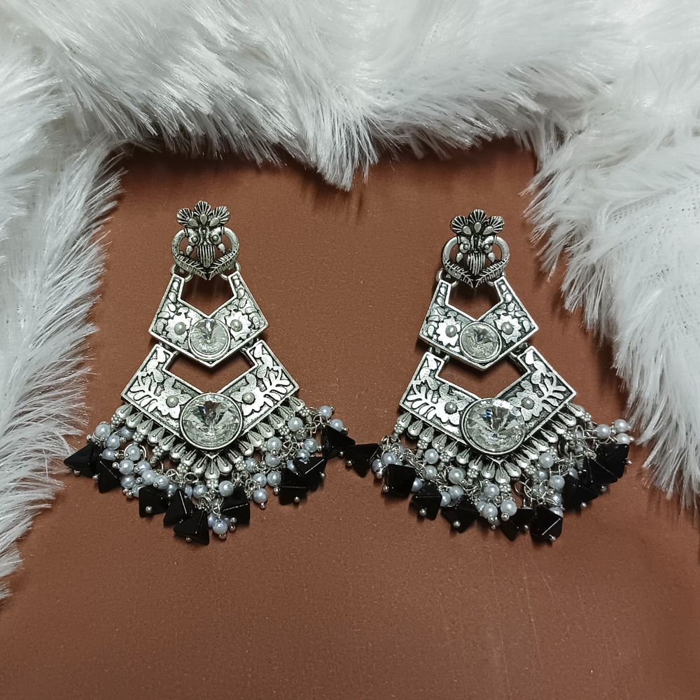 JewelMaze Crystal Stone Silver Plated Dangler Earrings