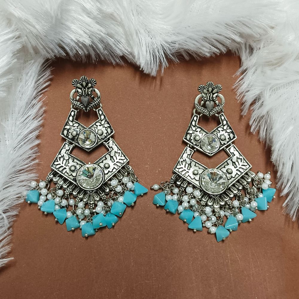 JewelMaze Crystal Stone Silver Plated Dangler Earrings