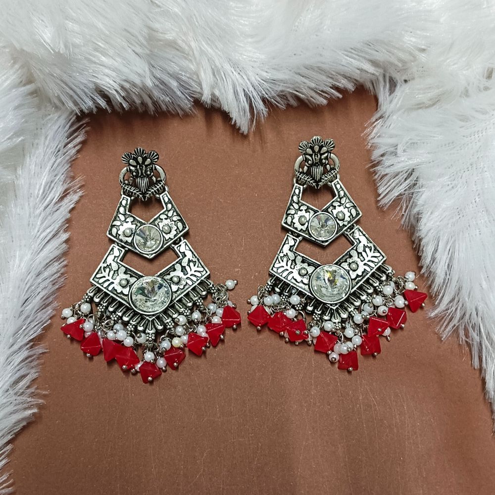 JewelMaze Crystal Stone Silver Plated Dangler Earrings