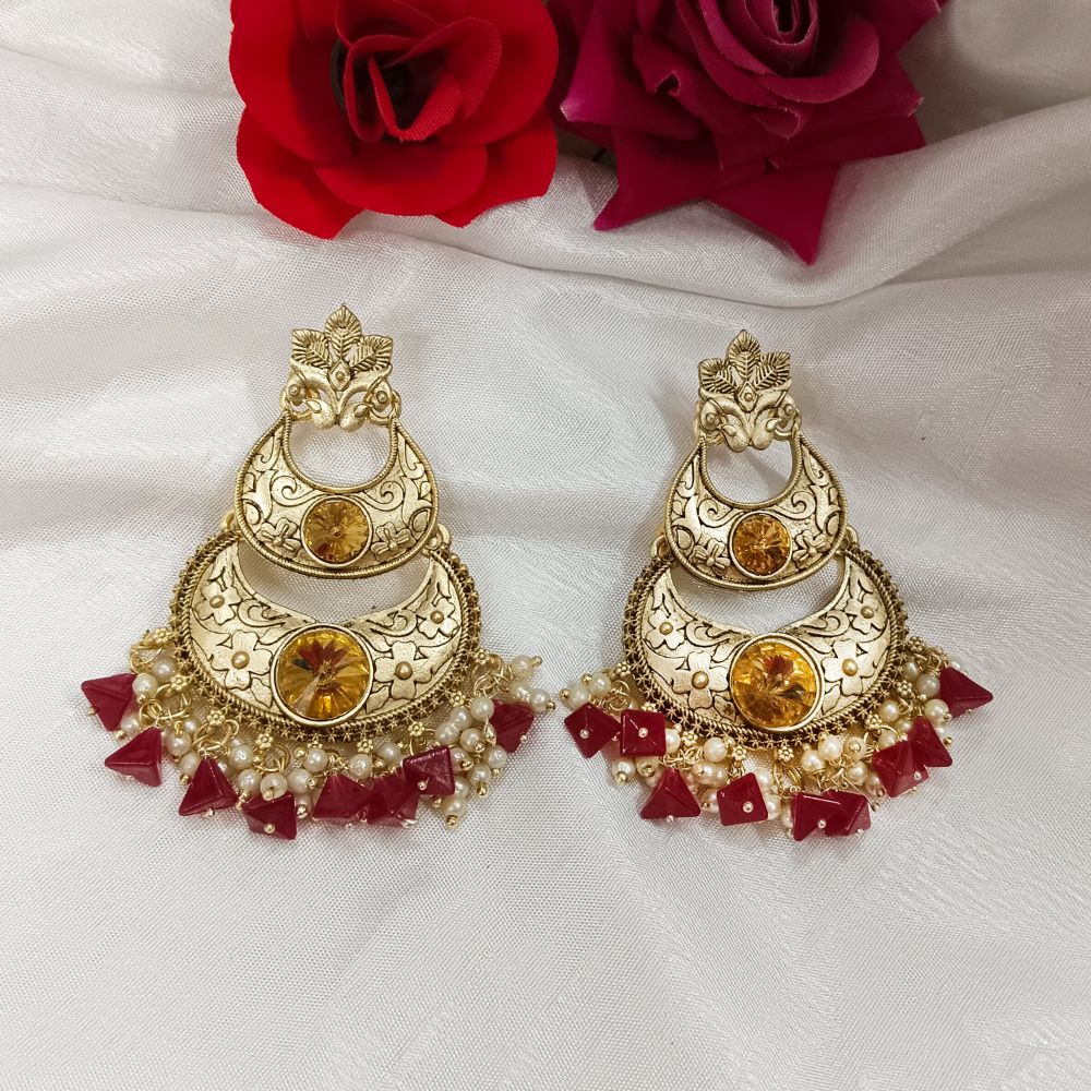 JewelMaze Crystal Stone Gold Plated Dangler Earrings