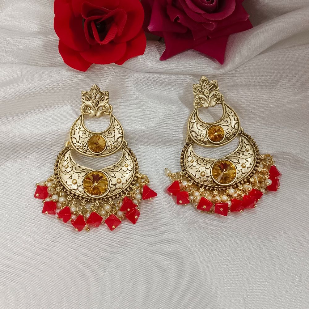 JewelMaze Crystal Stone Gold Plated Dangler Earrings