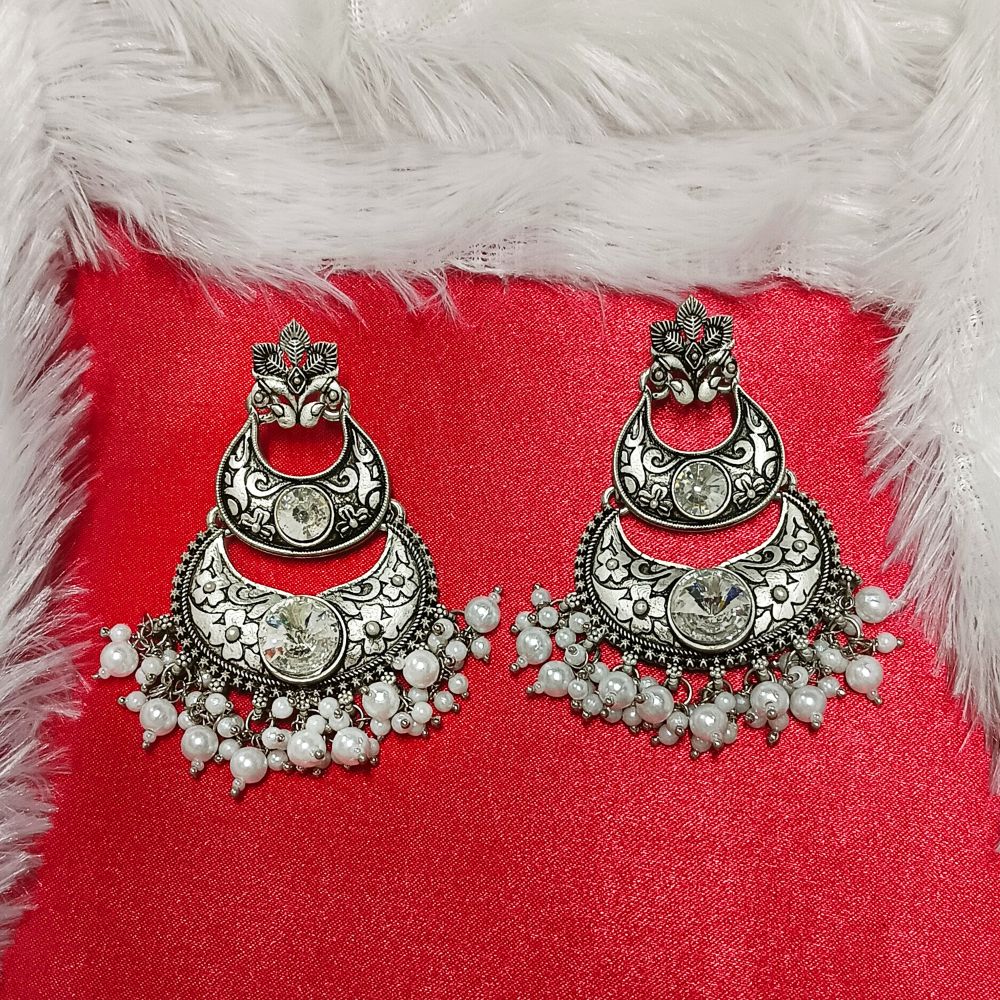 JewelMaze Crystal Stone Silver Plated Dangler Earrings