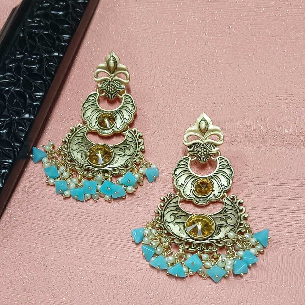 JewelMaze Crystal Stone Gold Plated Dangler Earrings