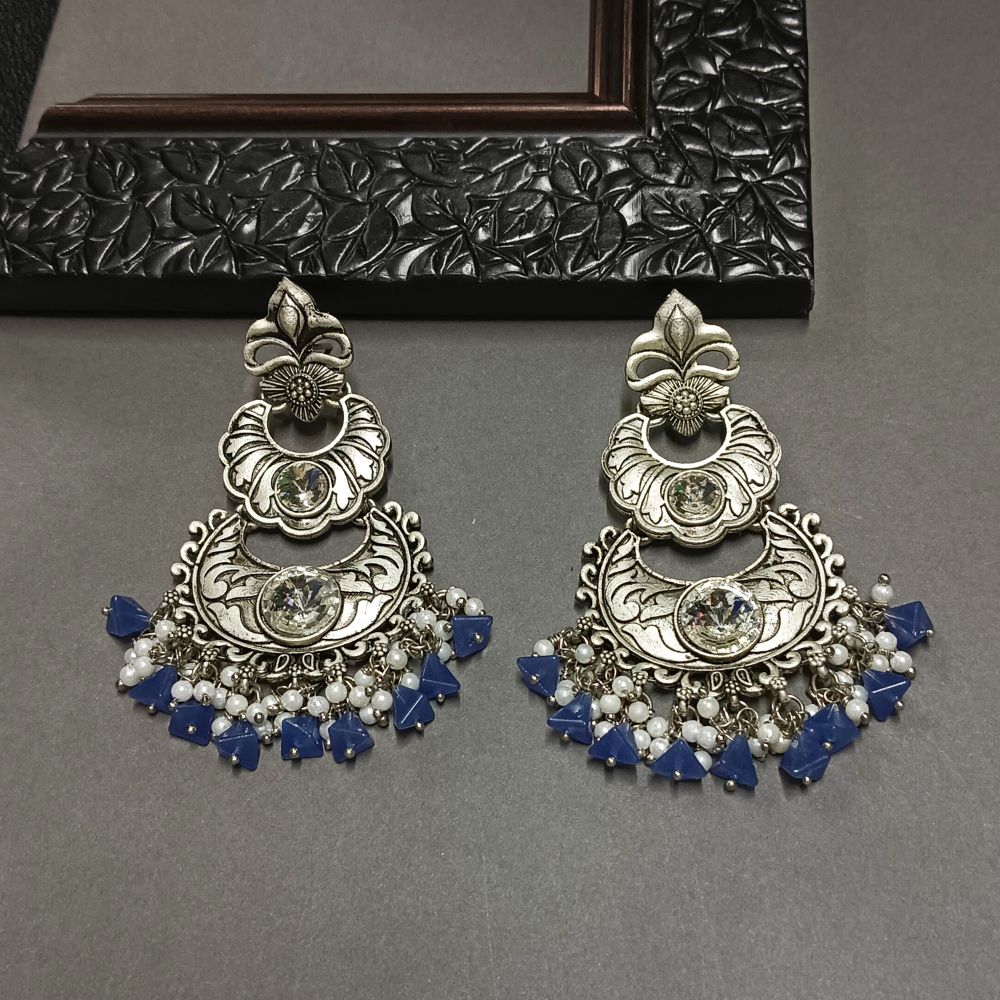 JewelMaze Crystal Stone Silver Plated Dangler Earrings