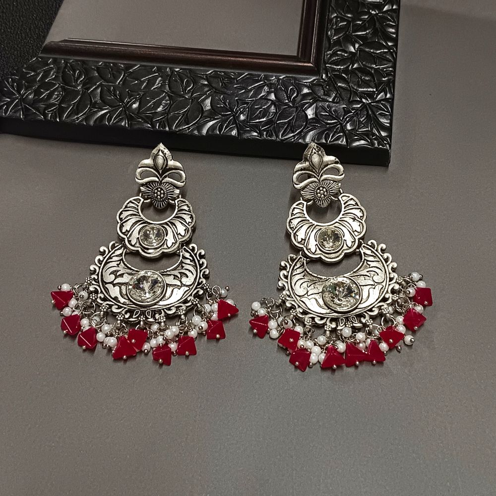 JewelMaze Crystal Stone Silver Plated Dangler Earrings