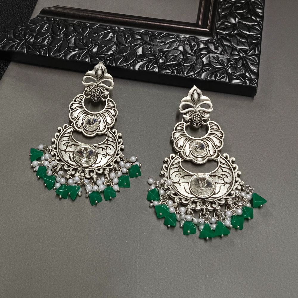 JewelMaze Crystal Stone Silver Plated Dangler Earrings