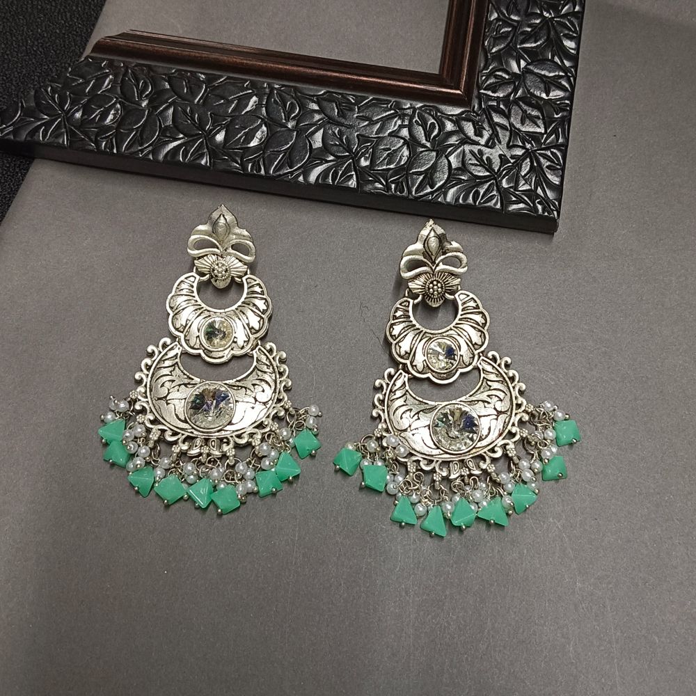 JewelMaze Crystal Stone Silver Plated Dangler Earrings