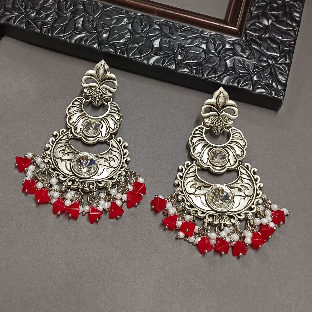 JewelMaze Crystal Stone Silver Plated Dangler Earrings