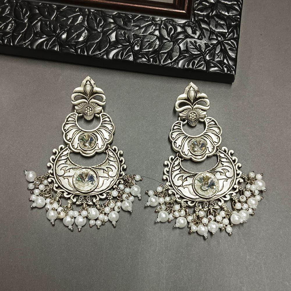 JewelMaze Crystal Stone Silver Plated Dangler Earrings