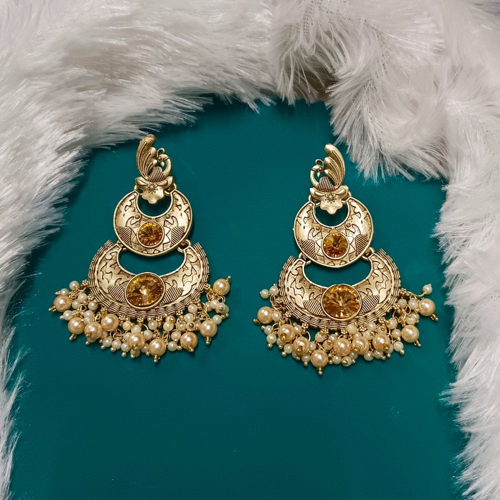 JewelMaze Crystal Stone Gold Plated Dangler Earrings