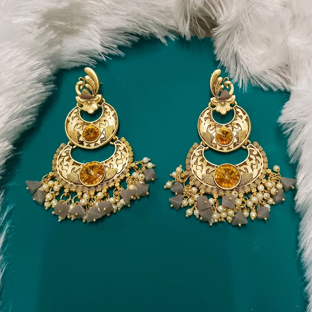 JewelMaze Crystal Stone Gold Plated Dangler Earrings