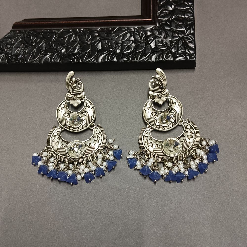 JewelMaze Crystal Stone Silver Plated Dangler Earrings