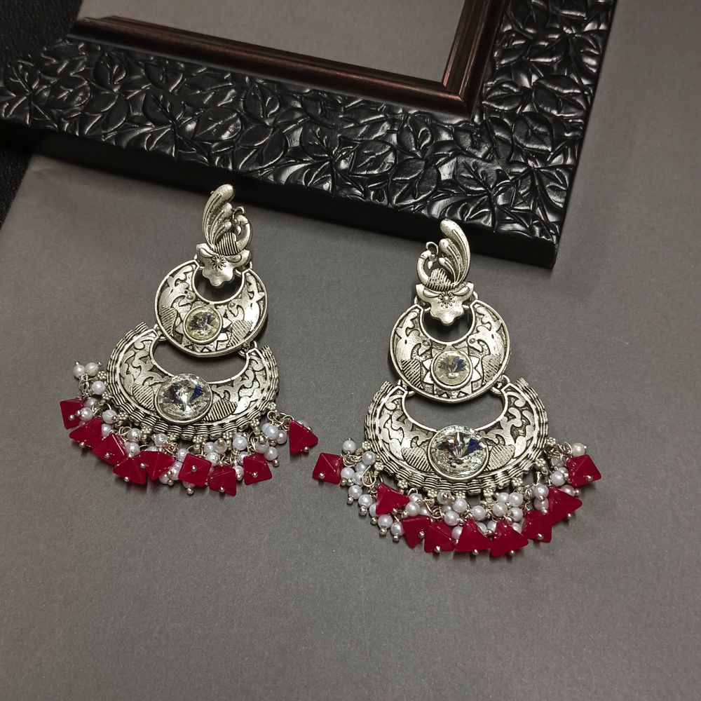 JewelMaze Crystal Stone Silver Plated Dangler Earrings