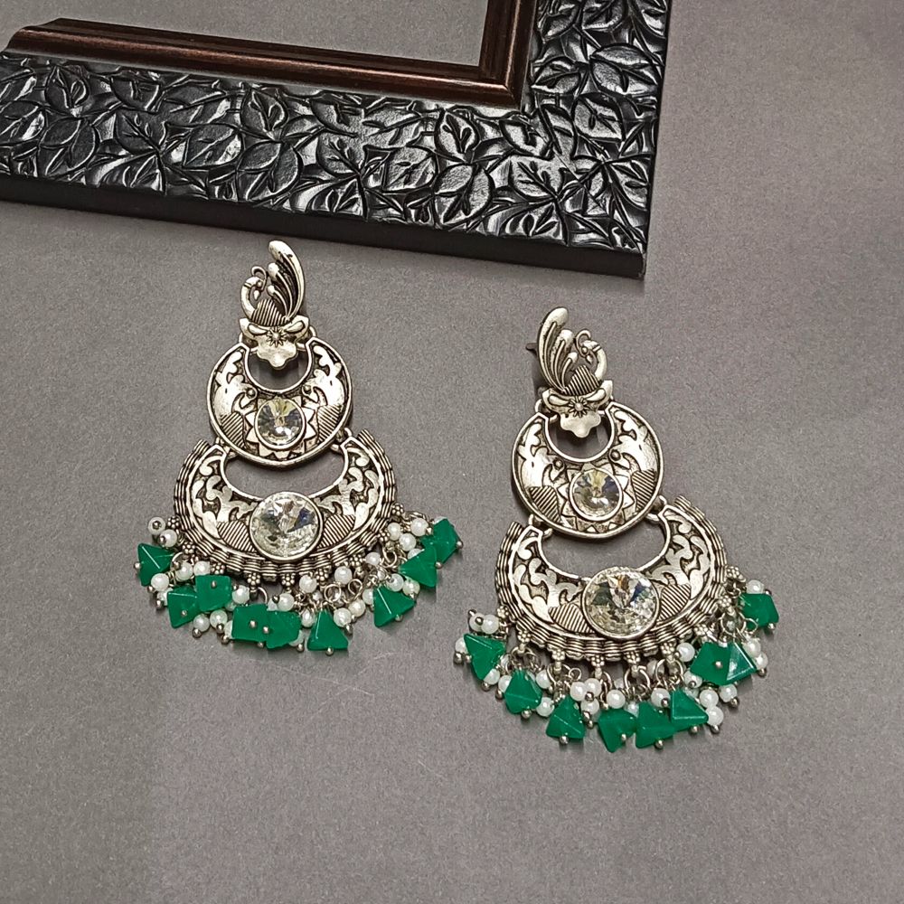 JewelMaze Crystal Stone Silver Plated Dangler Earrings