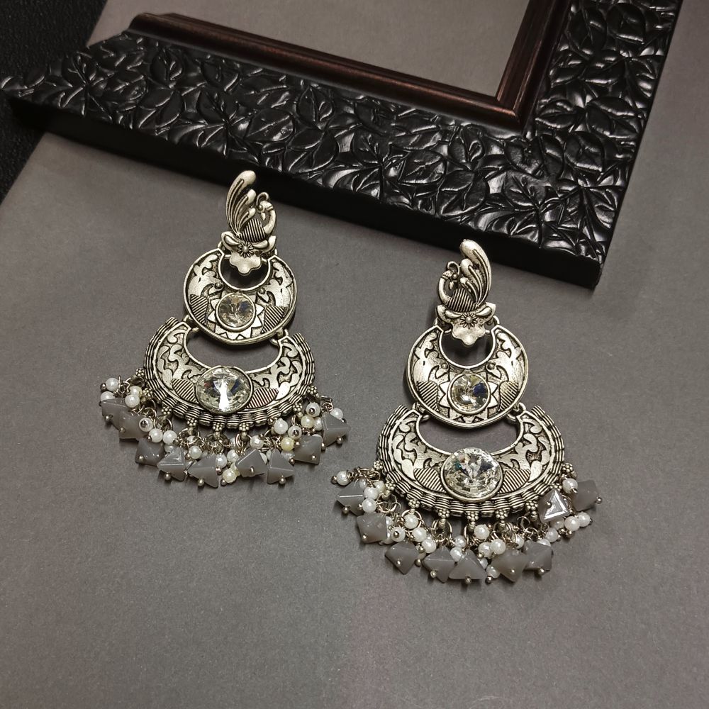 JewelMaze Crystal Stone Silver Plated Dangler Earrings