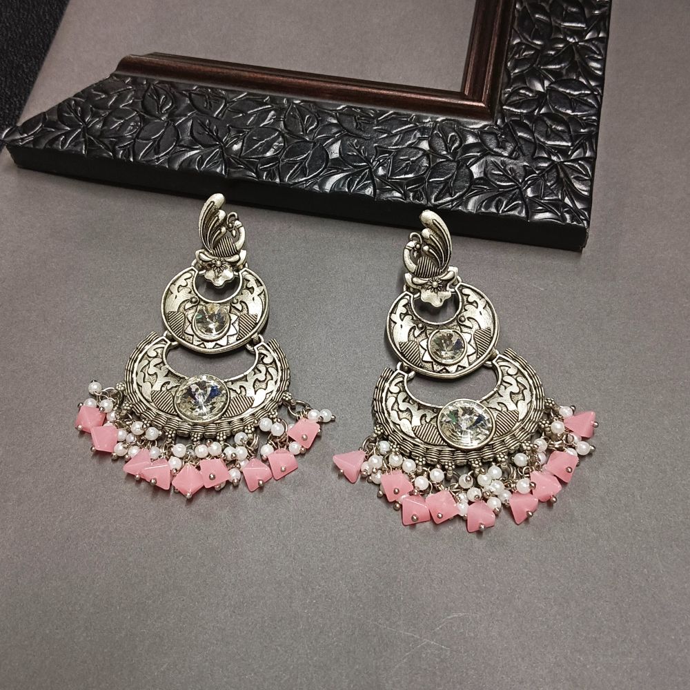 JewelMaze Crystal Stone Silver Plated Dangler Earrings