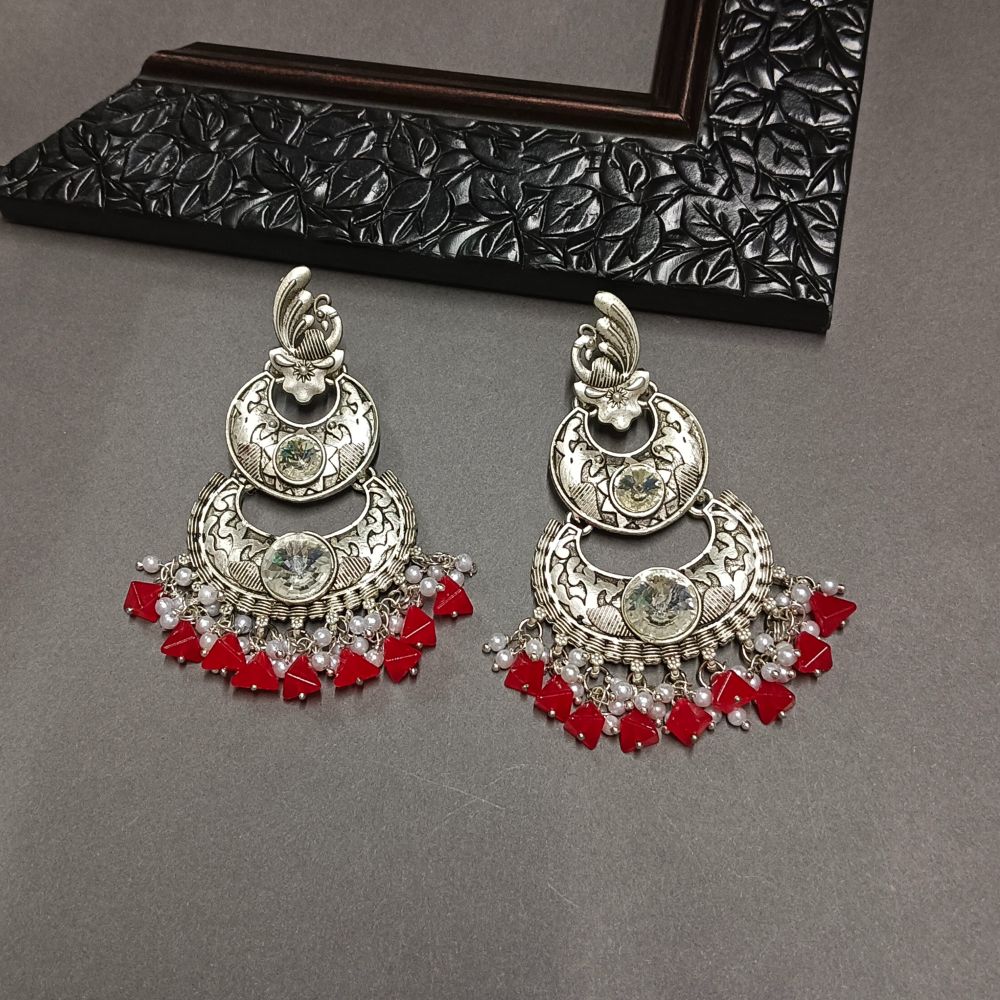 JewelMaze Crystal Stone Silver Plated Dangler Earrings