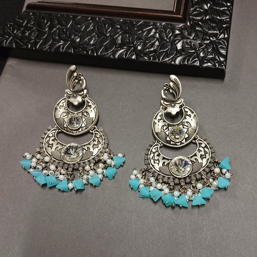 JewelMaze Crystal Stone Silver Plated Dangler Earrings