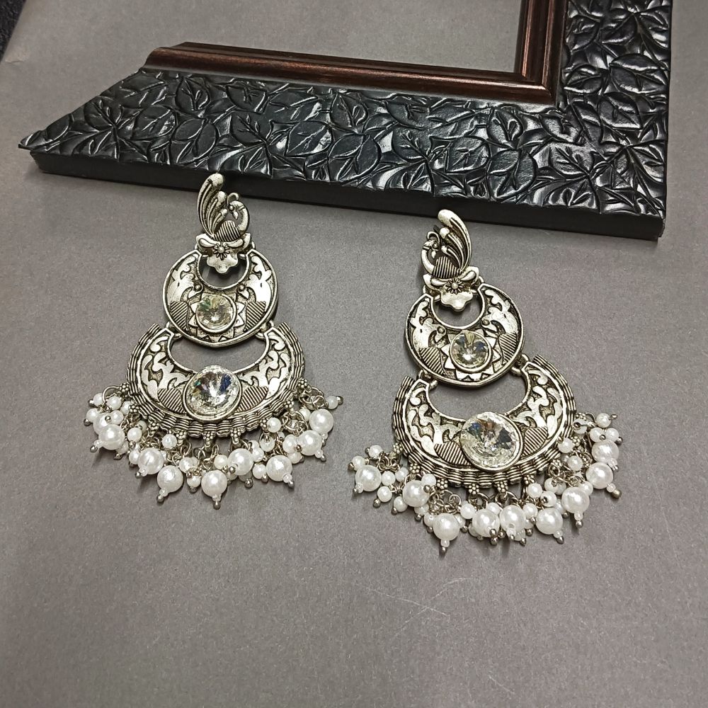 JewelMaze Crystal Stone Silver Plated Dangler Earrings