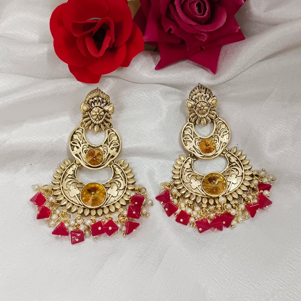 JewelMaze Crystal Stone Gold Plated Dangler Earrings