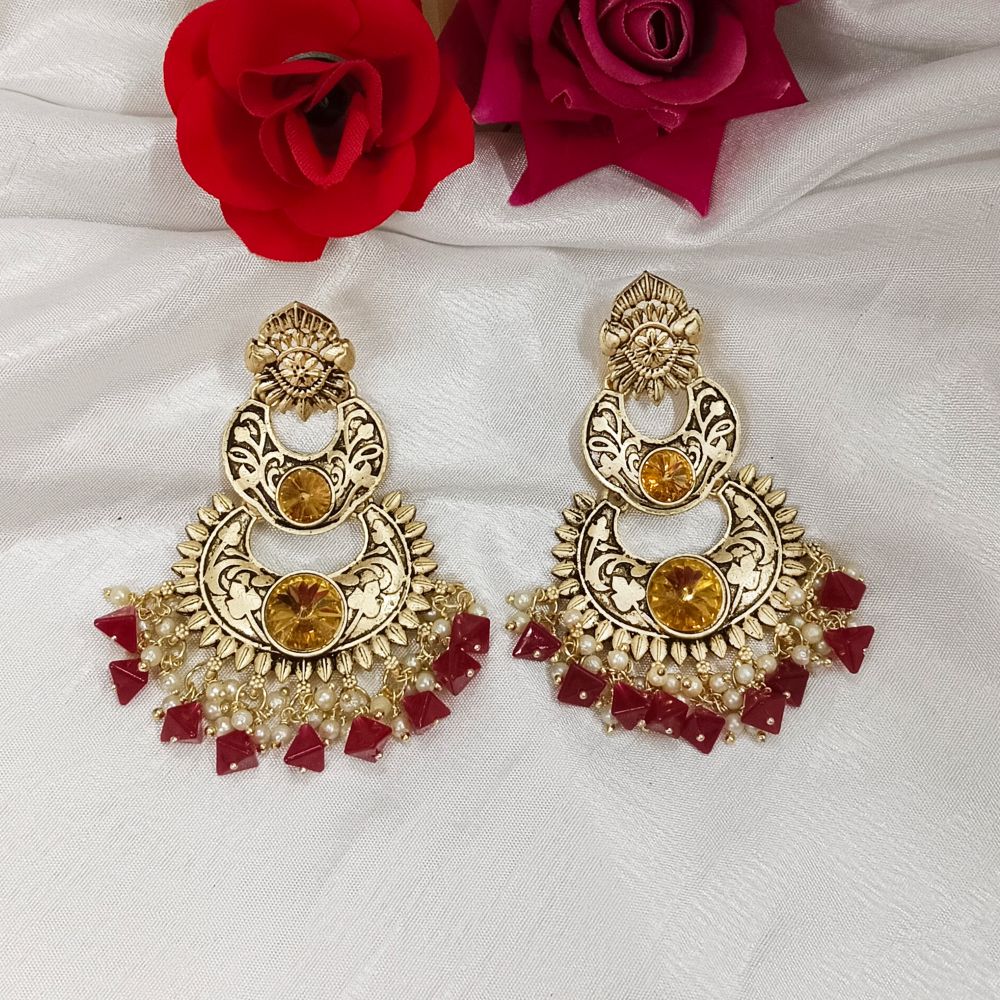 JewelMaze Crystal Stone Gold Plated Dangler Earrings