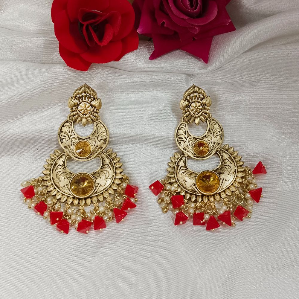 JewelMaze Crystal Stone Gold Plated Dangler Earrings