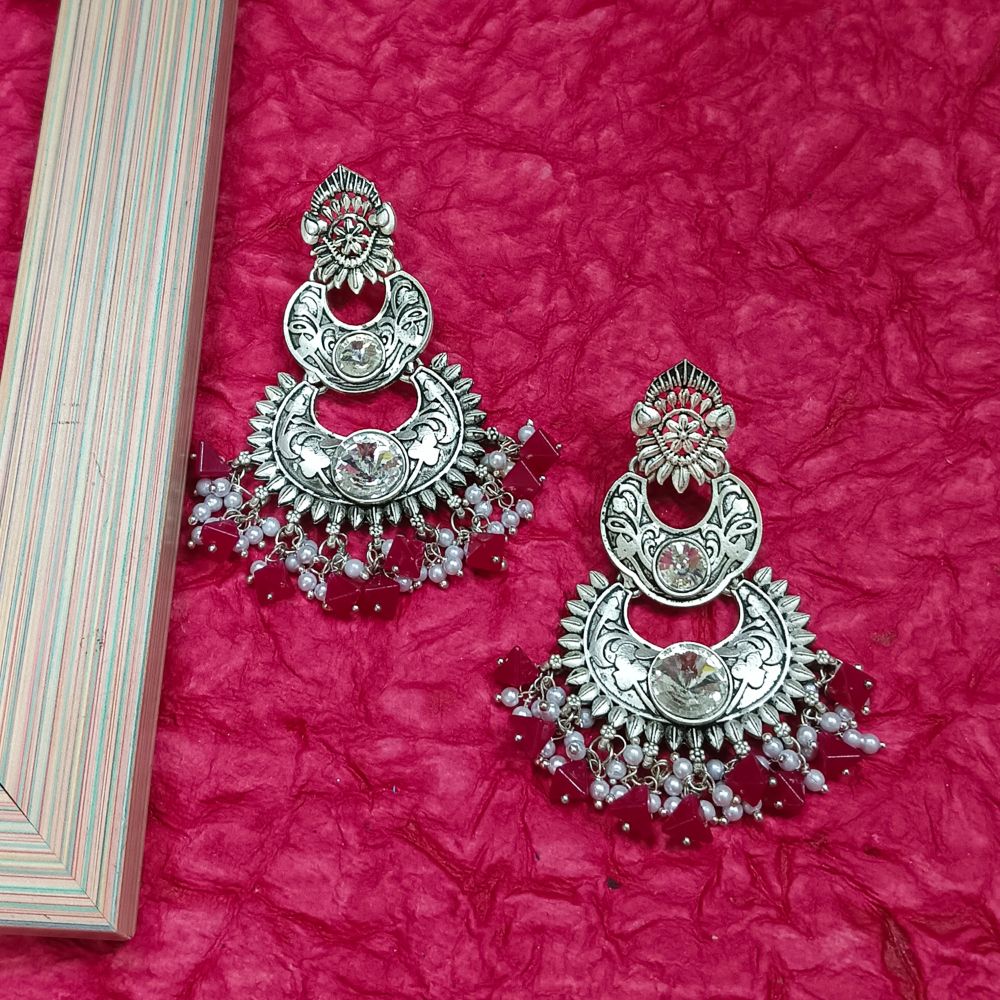 JewelMaze Crystal Stone Silver Plated Dangler Earrings