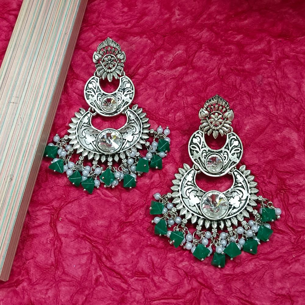 JewelMaze Crystal Stone Silver Plated Dangler Earrings