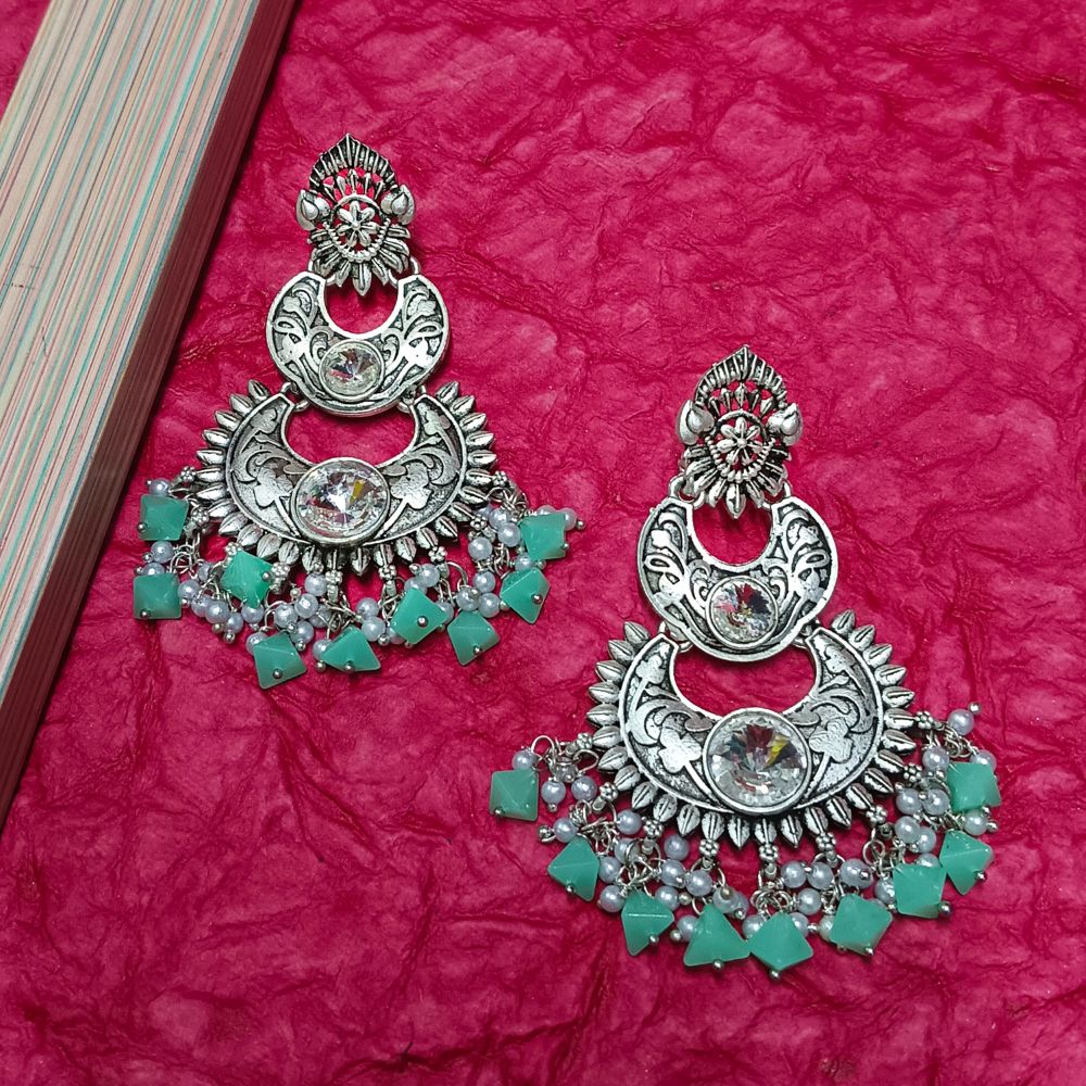 JewelMaze Crystal Stone Silver Plated Dangler Earrings