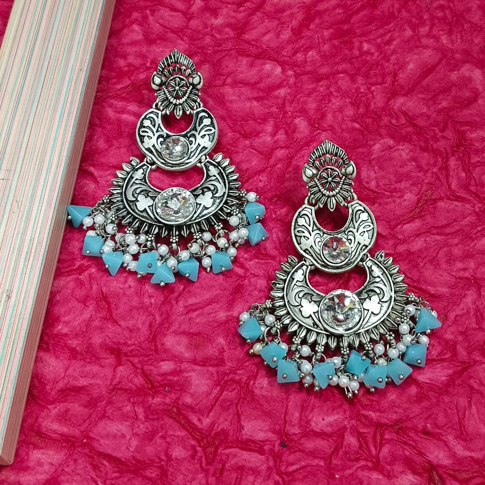 JewelMaze Crystal Stone Silver Plated Dangler Earrings