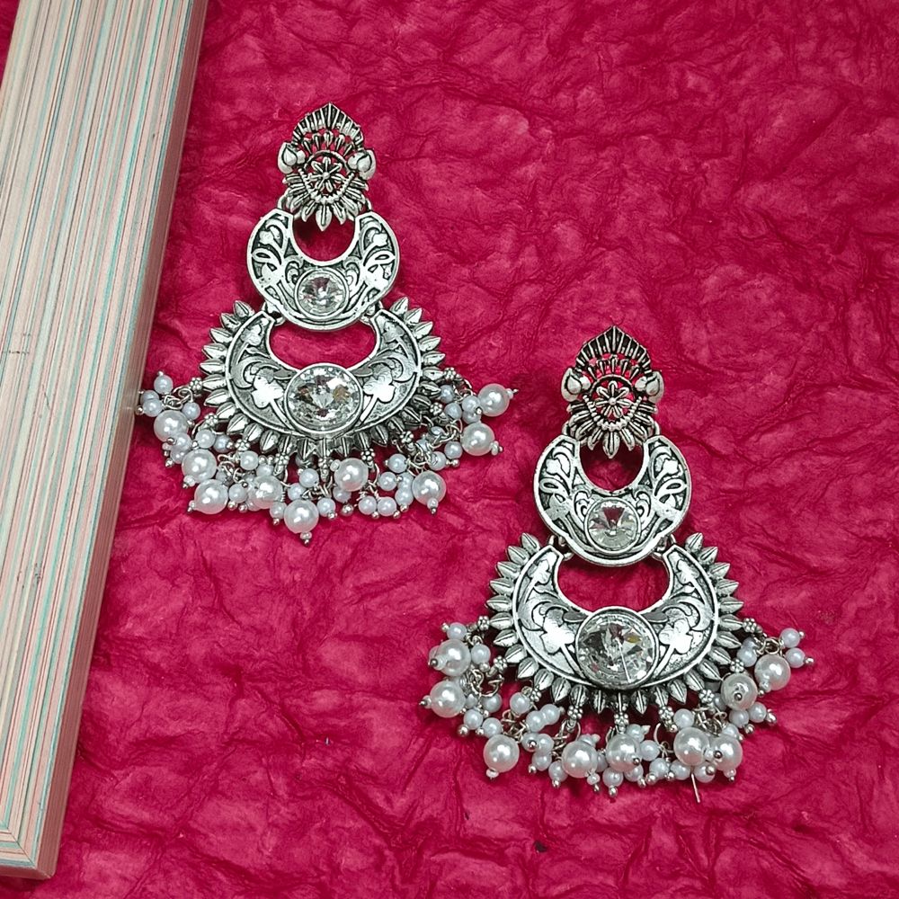 JewelMaze Crystal Stone Silver Plated Dangler Earrings