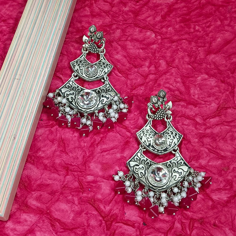 JewelMaze Crystal Stone Silver Plated Dangler Earrings