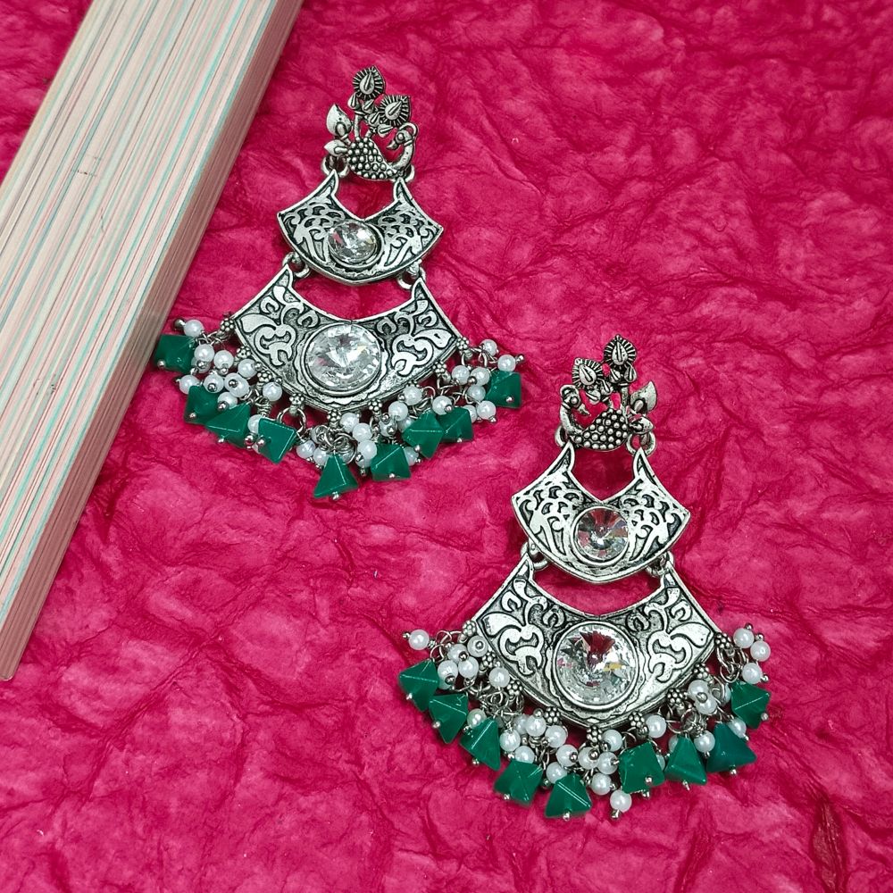 JewelMaze Crystal Stone Silver Plated Dangler Earrings