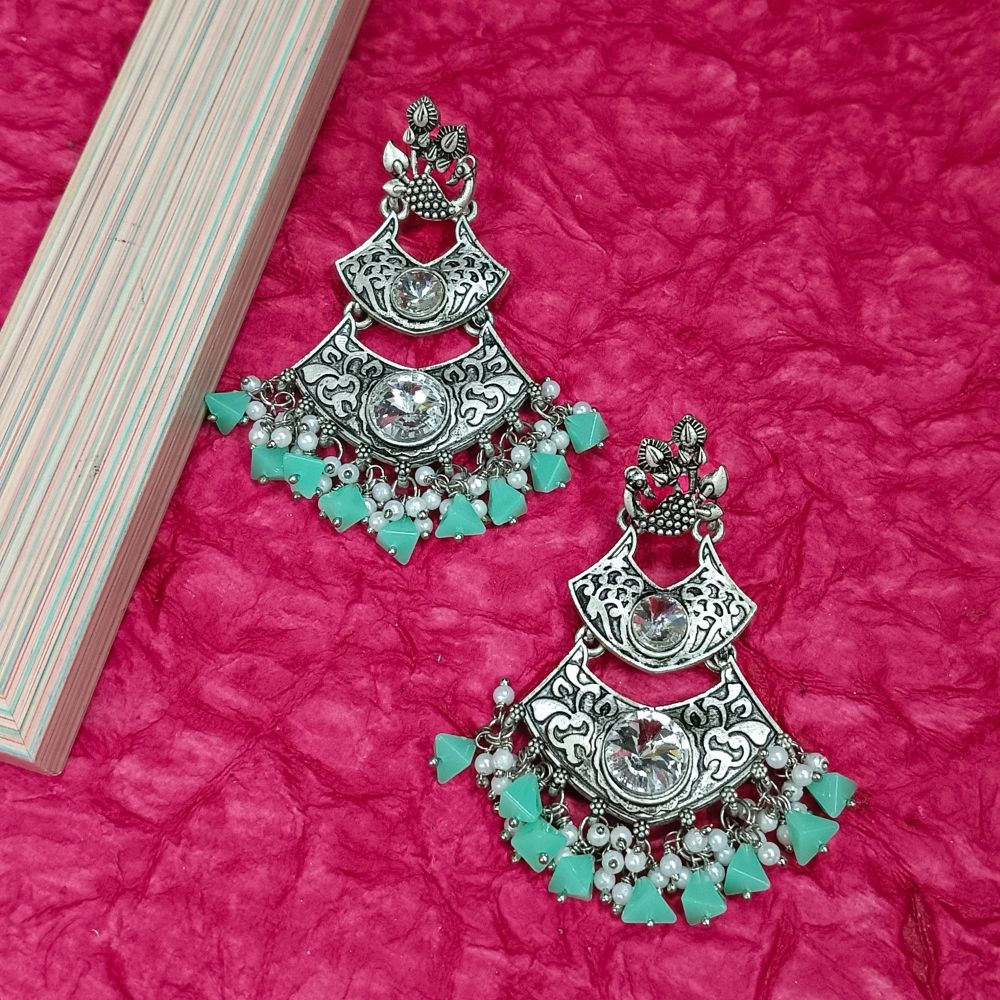 JewelMaze Crystal Stone Silver Plated Dangler Earrings
