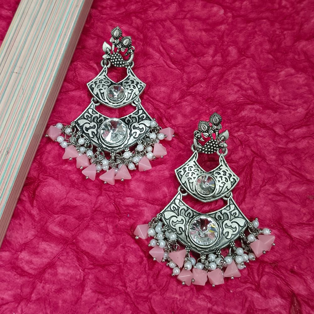 JewelMaze Crystal Stone Silver Plated Dangler Earrings