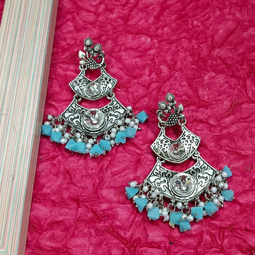 JewelMaze Crystal Stone Silver Plated Dangler Earrings