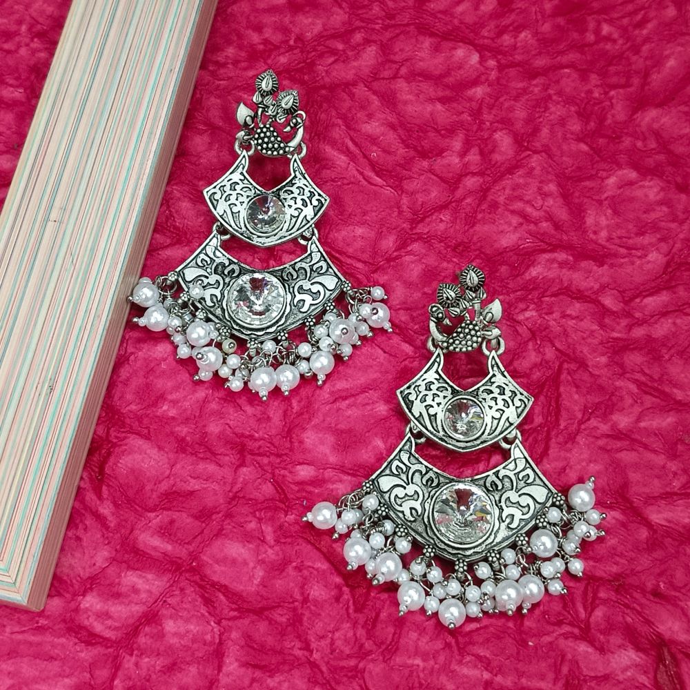 JewelMaze Crystal Stone Silver Plated Dangler Earrings