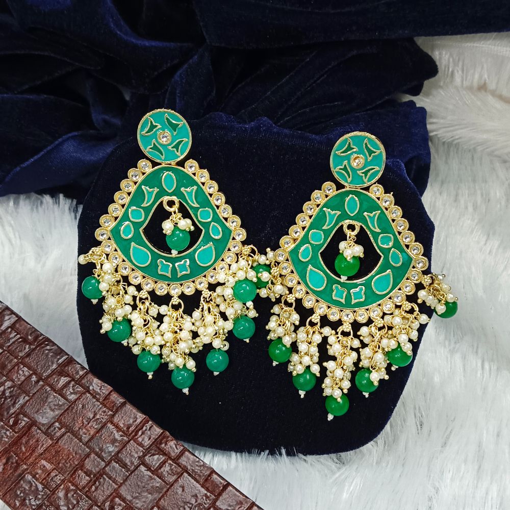 JewelMaze Meenakari & Beads Gold Plated Dangler Earrings