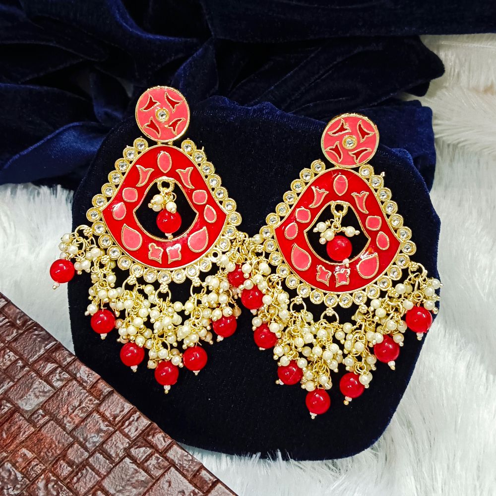 JewelMaze Meenakari & Beads Gold Plated Dangler Earrings