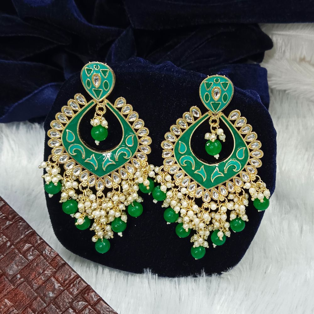 JewelMaze Meenakari & Kundan Stone Gold Plated Dangler Earrings