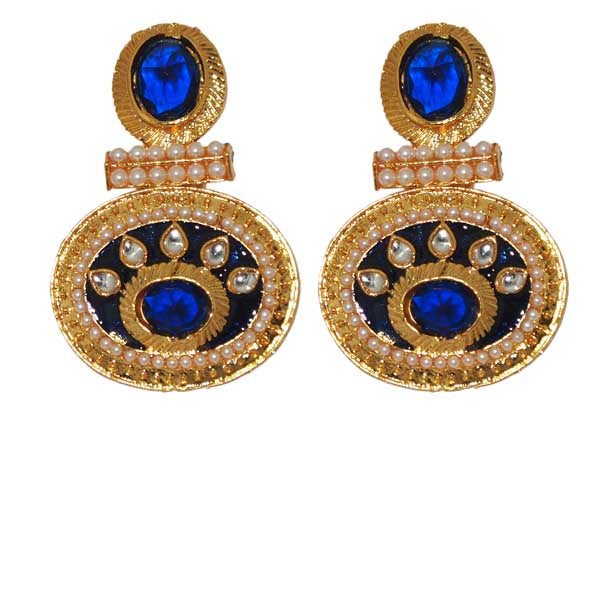 Kriaa Pearl Blue Austrian Stone Gold Plated Dangler Earrings
