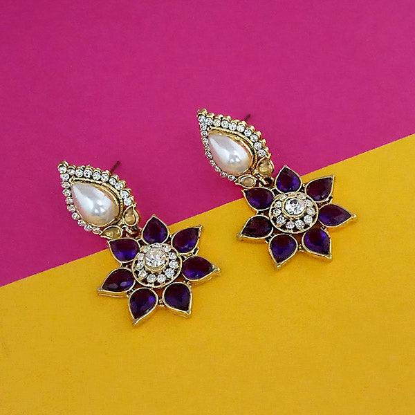 Kriaa Gold Plated White And Purple Austrian Stone Dangler Earrings - 1303421A