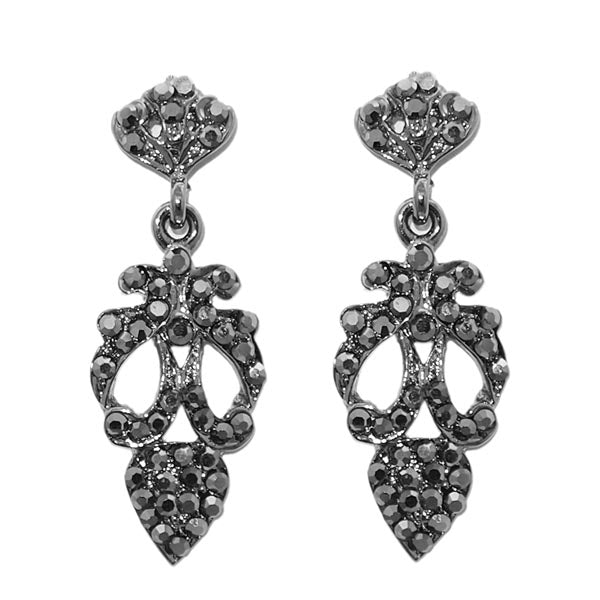 Kriaa Black Austrian Stone Rhodium Plated Dangler Earrings