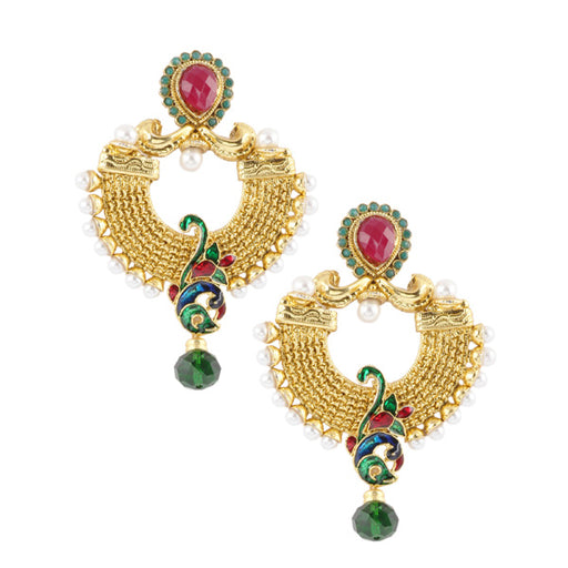 Kriaa Meenakari Stone Peacock Design Dangler Earrings
