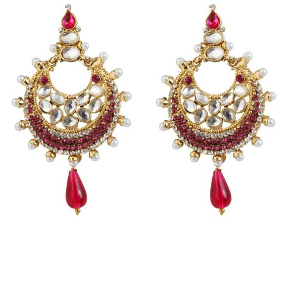 Kriaa Kundan Pink Austrian Stone Gold Plated Dangler Earrings