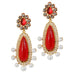Kriaa Maroon Stone Pearl Gold Plated Dangler Earrings
