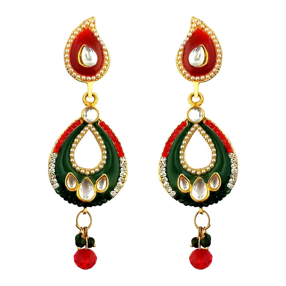 Kriaa Gold Plated White Austrian Stone And Pearl And Meenakari Dangler Earrings - 1304638A